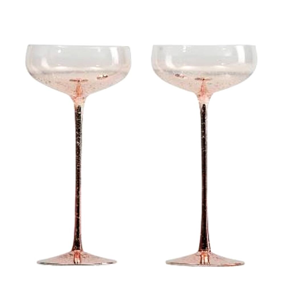 Pink Mercury Long Stem Coupe Glasses 9.5in Chic Metallic Barware Set of 2 New
